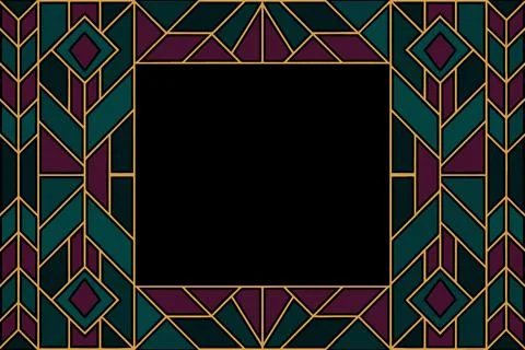 Geometric art deco frame with rich jewel tones and gold accents Stock Illustration