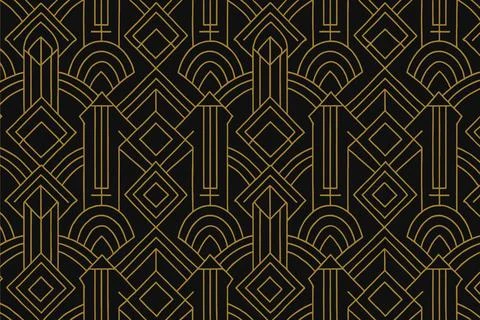 Geometric art deco seamless pattern gold lines Illustrazione stock
