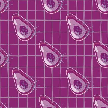 Geometric avocado seamless pattern on stripes background. Stock Illustration