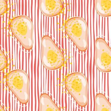Geometric avocado seamless pattern on stripes background. Иллюстрация