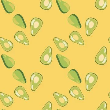Geometric avocado seamless pattern on yellow background. Stock Illustration