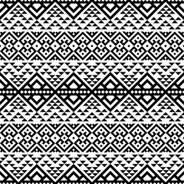 Geometric Aztec ethnic pattern in black and white color Stock Illustration