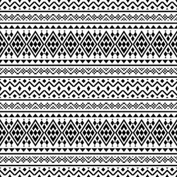 Geometric Aztec ethnic pattern in black and white color Stock Illustration