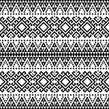 Geometric Aztec ethnic pattern in black and white color Stock Illustration