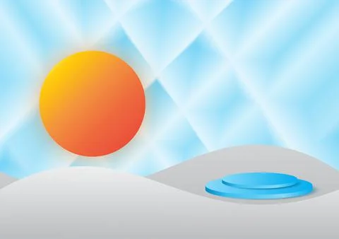 Geometric background  abstract 3d podium circle  blue sun yellow orange red Stock Illustration