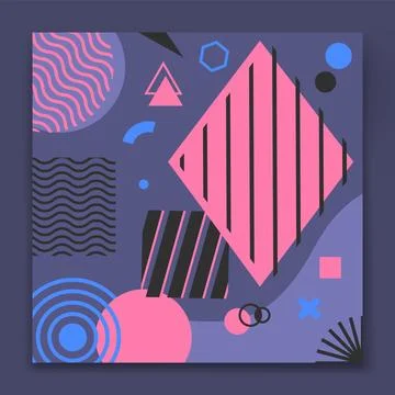 Geometric background. Abstract card design. Memphis style social media post.. Stock Illustration