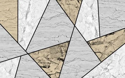 Geometric background consisting of marble gray and beige triangles Stock Illustration