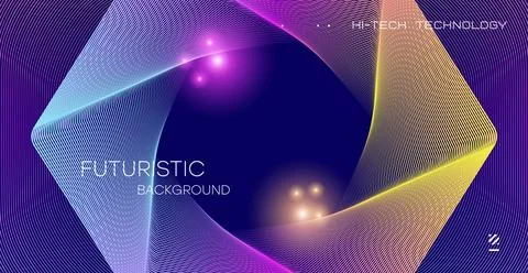 Geometric background with dynamic lines in the shape of a hexagon. Glow, lens Stock Illustration