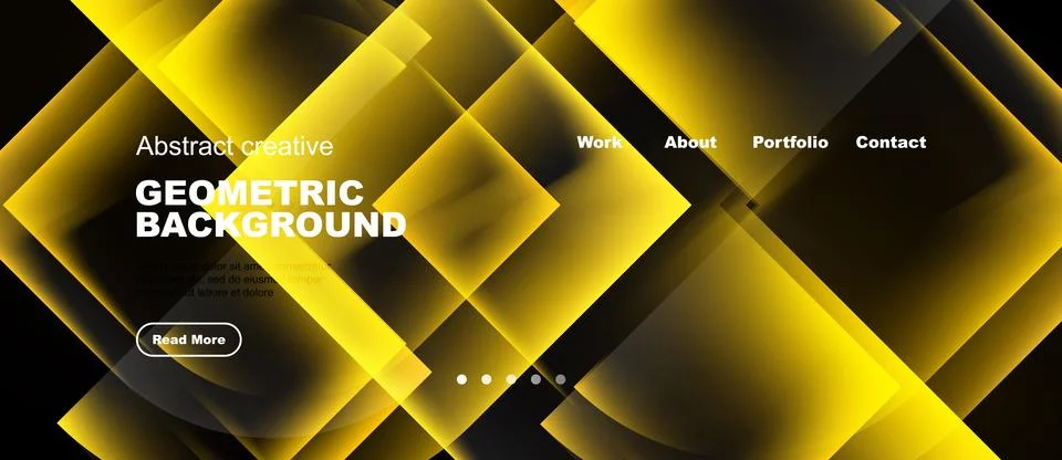 Geometric background features vibrant yellow shapes, dark backdrop. Navigatio Stock Illustration