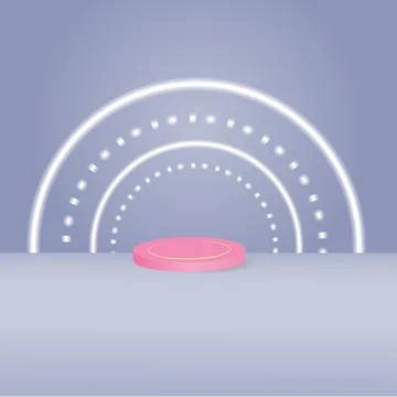 Geometric background minimal abstract 3d podium circle neon pink grey Stock Illustration