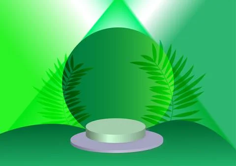 Geometric background minimal abstract 3d podium circle gray  green  white lea Stock Illustration