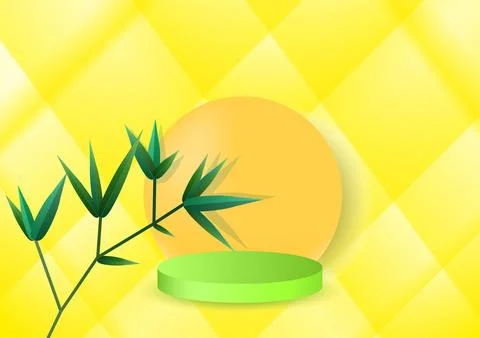 Geometric background minimal abstract 3d podium circle  yellow green bamboo Stock Illustration