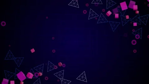 Geometric background with neon cubes and outlined triangular shapes scatter.. Stock Footage 334742041