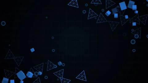 Geometric background with neon cubes and outlined triangular shapes scatter.. Stock Footage 334744061