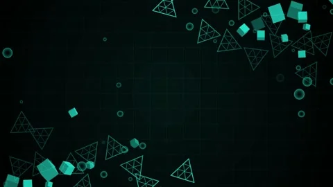 Geometric background with neon cubes and outlined triangular shapes scatter.. Stock Footage 334744260
