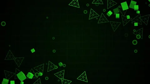 Geometric background with neon cubes and outlined triangular shapes scatter.. Stock Footage 334744481