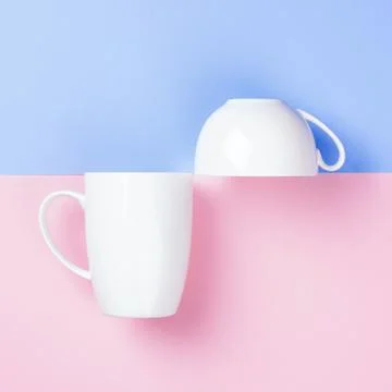 Geometric background with two cups. Stock Photos