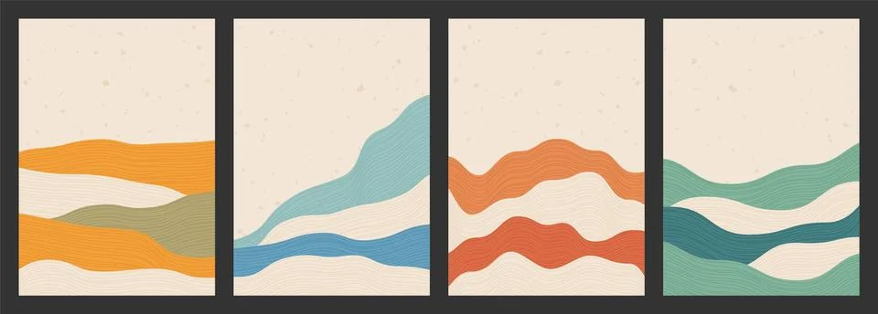 Geometric backgrounds with line wave patterns. Abstract template with mountains Stock Illustration