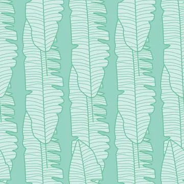 Geometric banana leaf seamless pattern on green background. Jungle exotic pla Stock Illustration