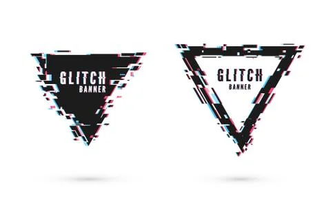 Geometric banner with distortion effect - Glitch. Triangle shape frame. Digit Stock Illustration