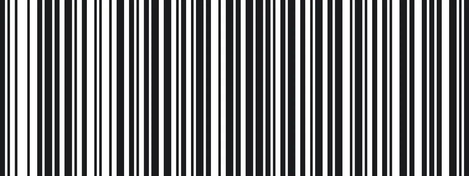Geometric barcode stripe bg with random thick and thin vertical lines. Mini.. Stock Illustration