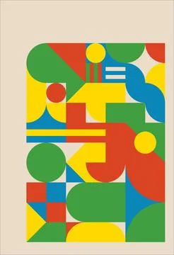Geometric Bauhaus pattern background. Abstraction with simple shapes and figu イラスト素材