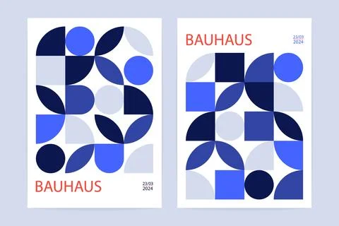 Geometric bauhaus pattern posters. Abstract circle square geometry shapes Stock Illustration