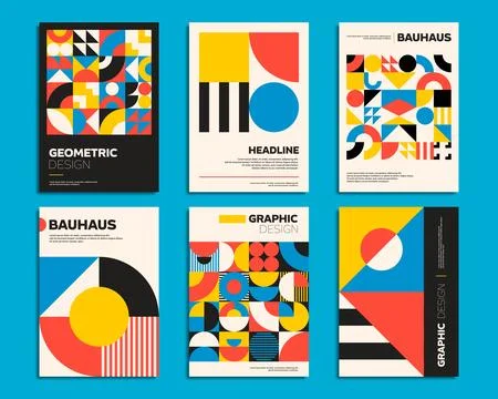 Geometric Bauhaus posters with abstract patterns Stock Illustration