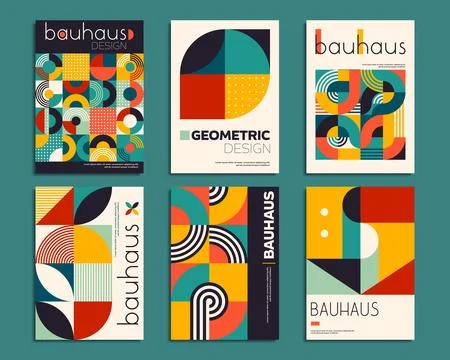 Geometric Bauhaus posters with abstract patterns Stock Illustration