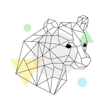 Geometric bear head illustration with abstract shapes. Minimalist line art Stock Illustration