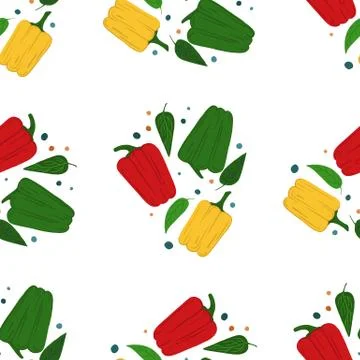 Geometric bell pepper seamless pattern. Pepper hand drawn wallpaper. Stock Illustration