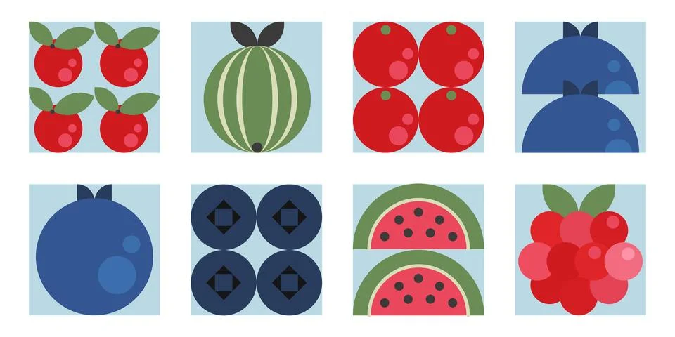 Geometric berry pattern with blue and red berries 库存插图
