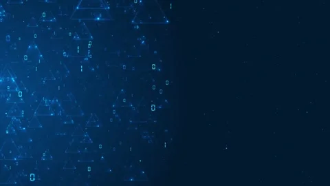 Geometric binary network visual triangle outlines, floating digital digits, smal Stock Footage 340569469
