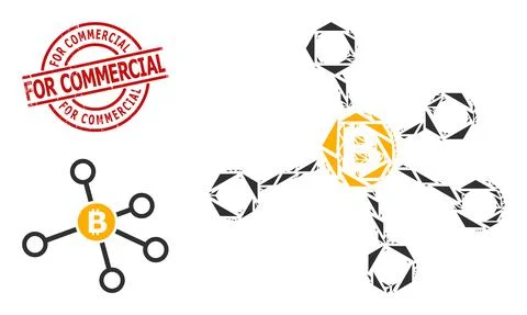 Geometric Bitcoin Node Links Icon Mosaic and Grunge For Commercial Stamp Stock Illustration