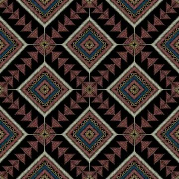 Geometric black and red tile pattern with diamonds and squares Stock Illustration