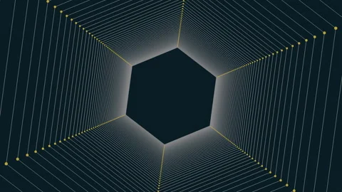 Geometric black and white hexagonal pattern with intersecting yellow line Video stock 300765405