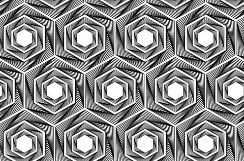 Geometric black and white pattern featuring an array of hexagonal shapes, e.. Stock-Illustration