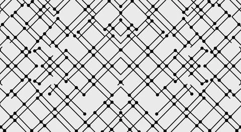 Geometric black line pattern with diamond grid and circular nodes Illustrazione stock