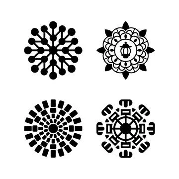 Geometric Black Mandala Silhouettes Vector Set Illustrazione stock