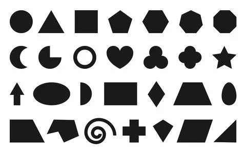 Geometric black shape educational flat icon set Illustrazione stock