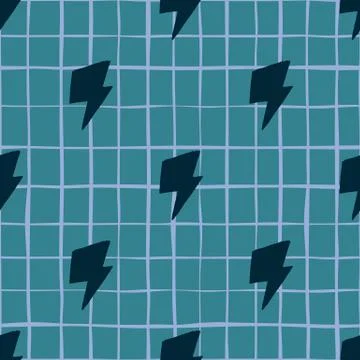 Geometric black thunder backdrop seamless pattern on lines background. Thunde Illustrazione stock