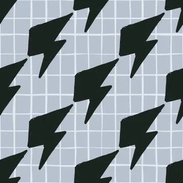 Geometric black thunder backdrop seamless pattern on lines background. Lightn Stock Illustration