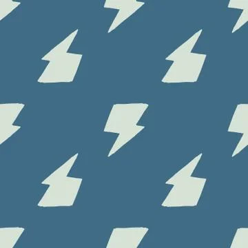 Geometric black thunder backdrop seamless pattern on blue background. Lightni Stock Illustration