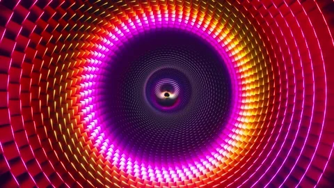 Geometric block tunnel with rotating patterns of vibrant red and orange neon Video stock 337810076