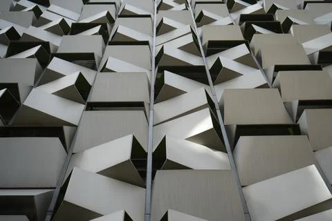 Geometric Blocks Facade Of A Modern Building With Light And Shadow In Sheffield, Stock Photos