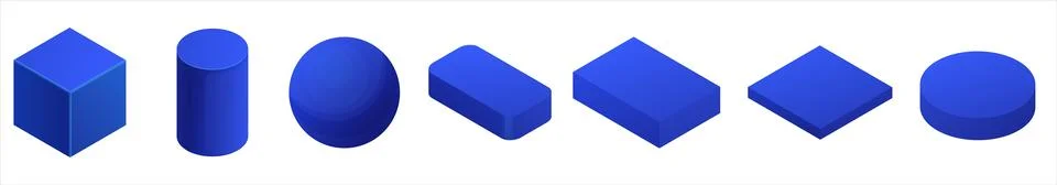 Geometric blue 3d shapes. Cylinder round and cubic elements Stock Illustration