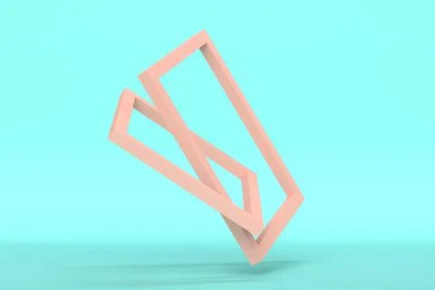 Geometric blue abstract background with levitating pink frame. 3d rendering Stock Illustration