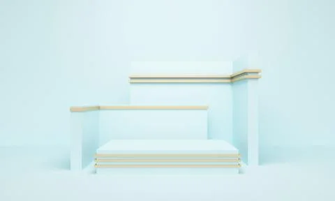 Geometric blue abstract background with square platform. 3d rendering Stock Illustration