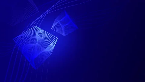 Geometric blue background, wireframe rotating cubes on a seamless loop Stock Footage 157276965