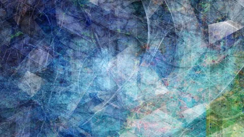 Geometric Blue Glass with Digital Data Particle Flow Stock Footage 113157414